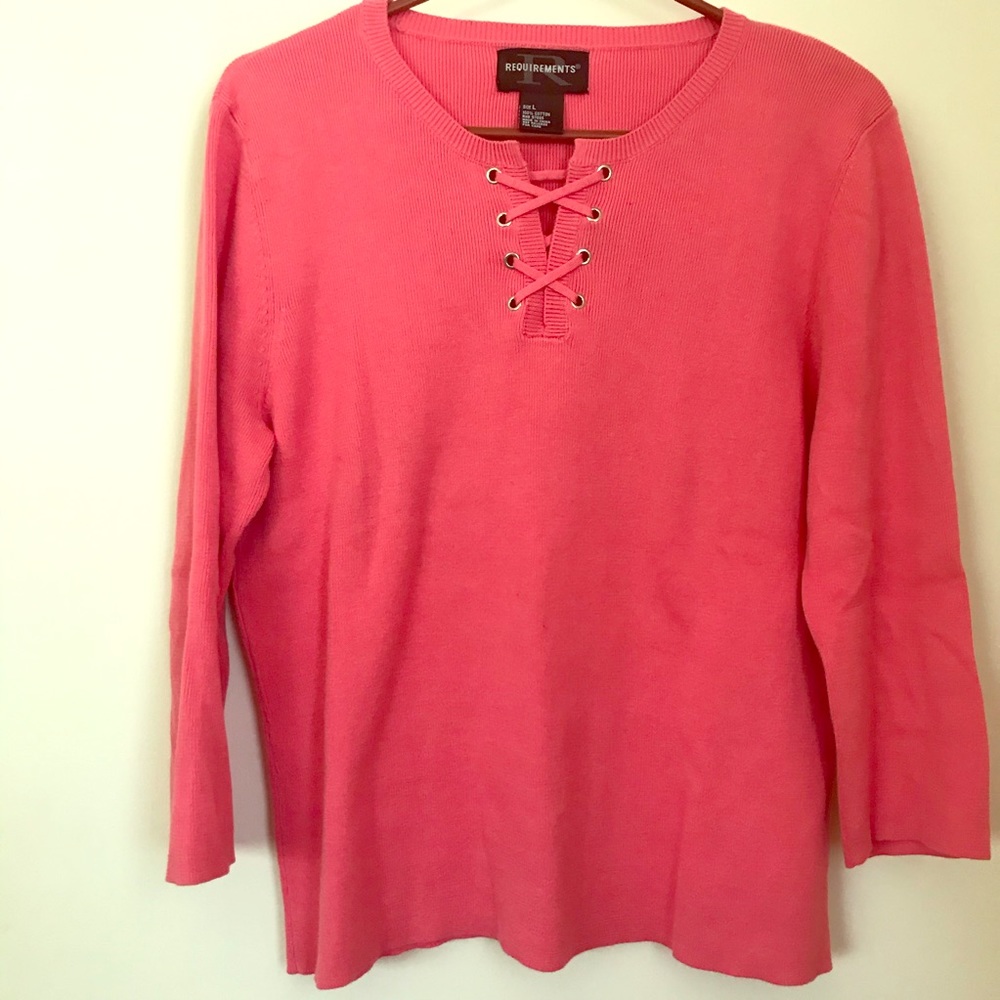 Coral sweater with lace up front (size L) - Picture 4 of 6